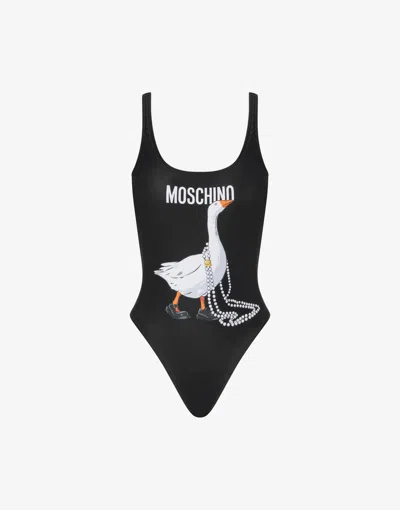 Moschino Einteiliger Badeanzug Aus Lycra Goose In Black