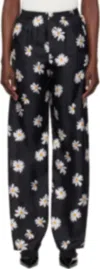 Moschino Black Silk Twill Allover Daisy Trousers In Black