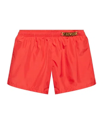 Moschino Elastic Waist Swimming Trunks In Red