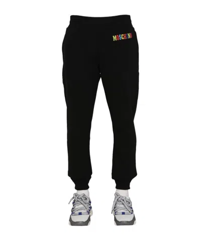 Moschino Elastic Waist Track Pants In Black