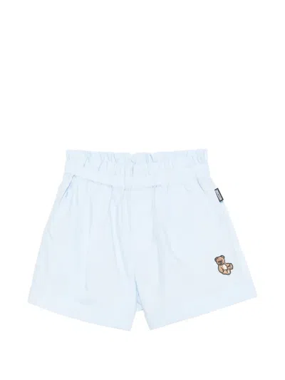 Moschino Kids' Elasticated Embroidered Shorts In Blue
