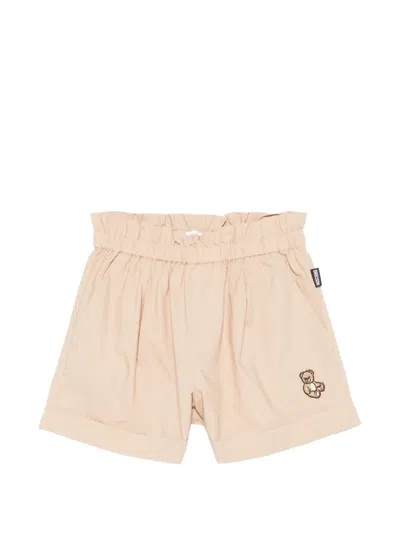 Moschino Kids' Elasticated Embroidered Shorts In Neutral