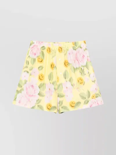 MOSCHINO ELASTICATED WAISTBAND FLORAL PRINT SMILEY FACE SHORTS