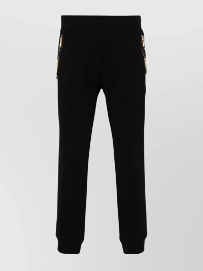 Moschino Elasticated Waistband Straight Trousers With Ankle Cuffs In Black