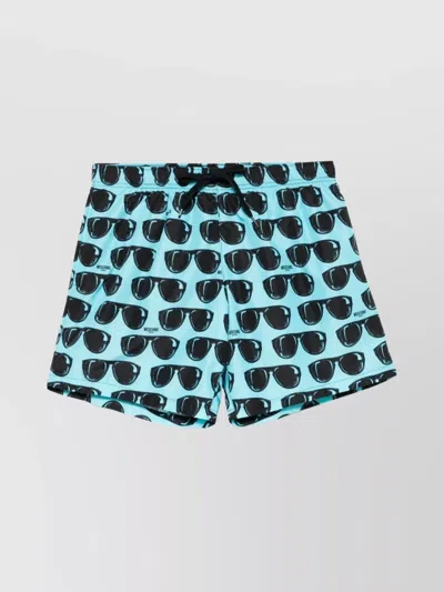 Moschino Elasticated Waistband Swim Shorts With Side Pockets In Lightblue
