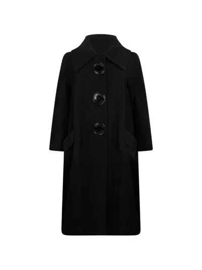 Moschino Elegant Logo-button Flared-sleeve Coat In Black