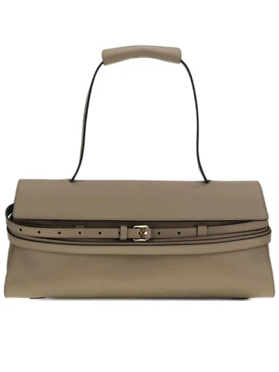 Moschino Elongated Nappa Leather Handbag With Belt Detail In Gray