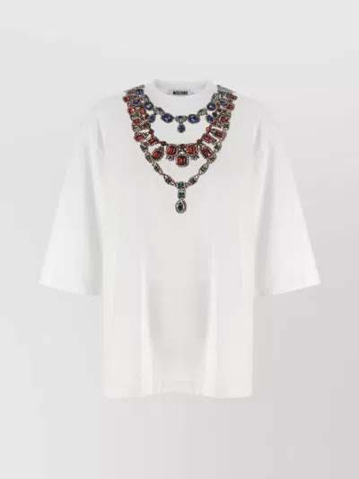 Moschino Embellished Crew Neck T-shirt In White