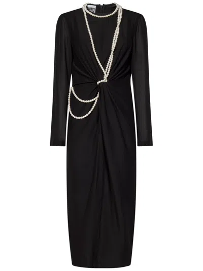 Moschino Black Midi Dress With Pearl Accents And Tailored Fit