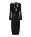 Moschino Black Midi Dress With Pearl Accents And Tailored Fit In Black