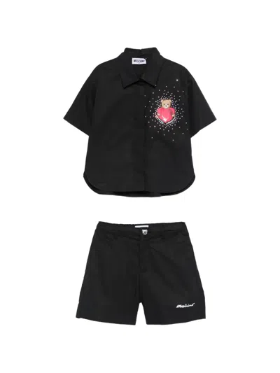 Moschino Kids' Embellished Shirt And Shorts Set In Black