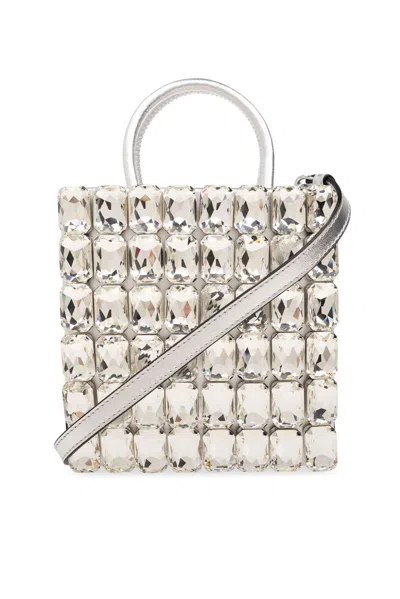 Moschino Embellished Top Handle Bag In Silver