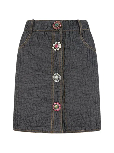 Moschino Embellished-button Quilted Mini Skirt In Gray