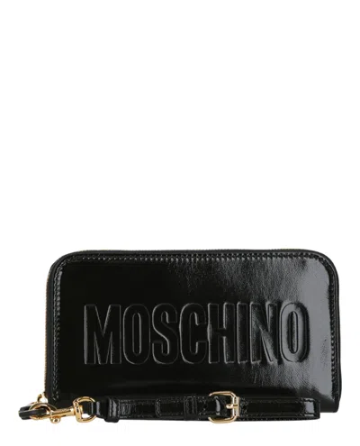 Moschino Embossed Coated Leather Wallet In Black