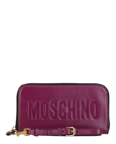 Moschino Embossed Coated Leather Wallet In Blue