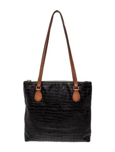 Pre-owned Moschino Embossed Leather Top Handle Bag In Black