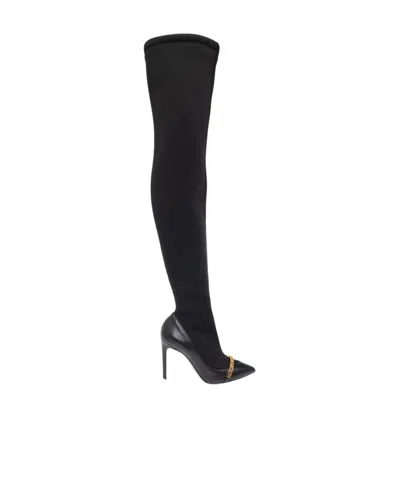 Moschino Embossed-logo 110mm Leather Boots In Black