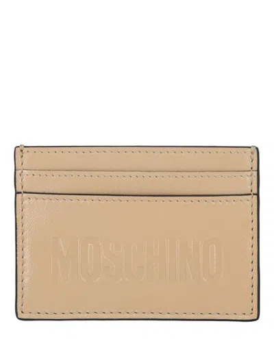 Moschino Embossed Logo Card Holder In Beige