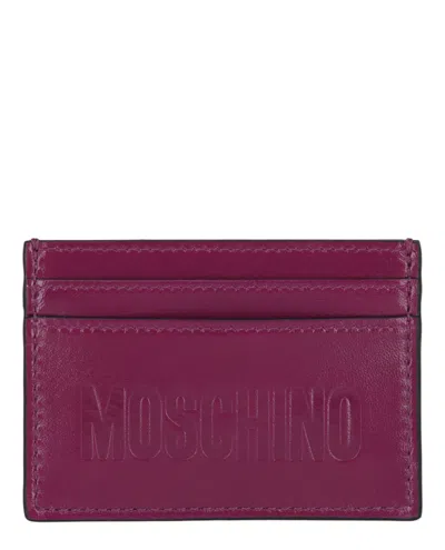 Moschino Embossed Logo Card Holder In Blue