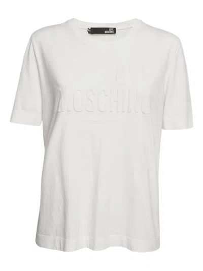 Pre-owned Moschino Embossed Logo Cotton T-shirt In White