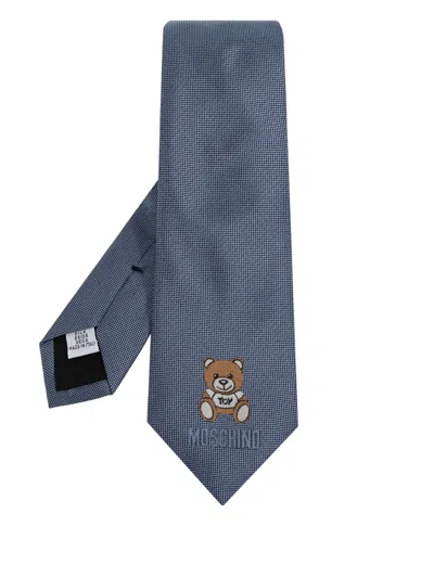 Moschino Embroidered Bear Tie In Blau
