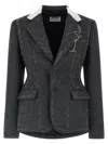 Moschino Embroidered Wool Canvas Jacket With Notch Lapel In Gray