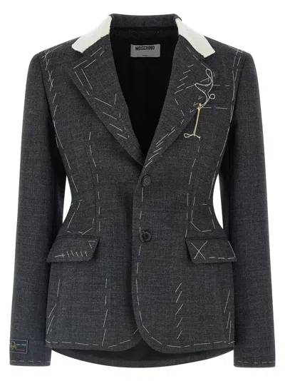 MOSCHINO EMBROIDERED CANVAS BLAZER