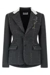 Moschino Embroidered Wool Canvas Jacket With Notch Lapel In Gray