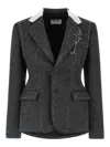 Moschino Embroidered Wool Canvas Jacket With Notch Lapel In Gray