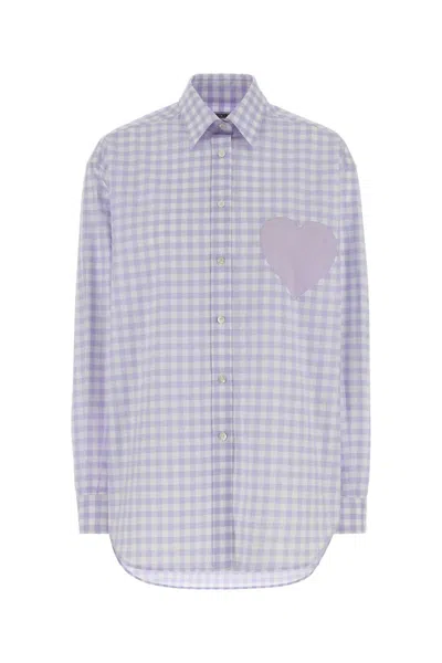 Moschino Embroidered Checked Poplin Oversize Shirt For Women In Purple