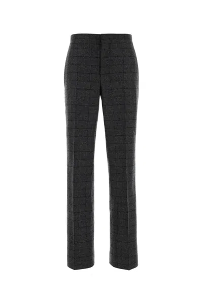 Moschino Embroidered Checked Virgin Wool Pants For Women In Black