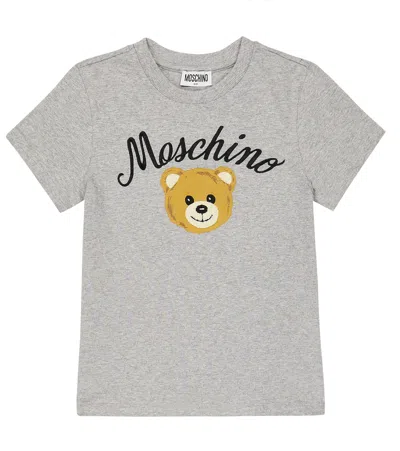 Moschino Kids' Embroidered Cotton-blend Jersey T-shirt In Grey