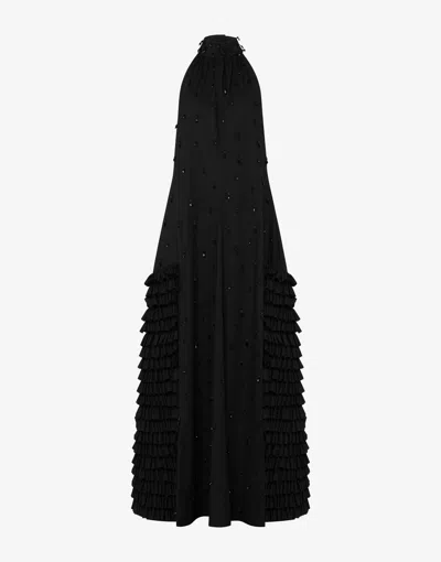 Moschino Embroidered Cotton Poplin Dress In Black