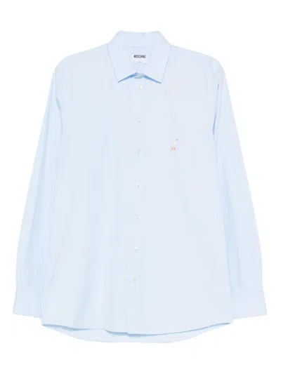 Moschino Embroidered Cotton Shirt In Blue