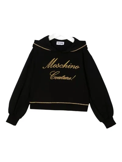 Moschino Kids' Embroidered-detail Hooded Sweatshirt In Black