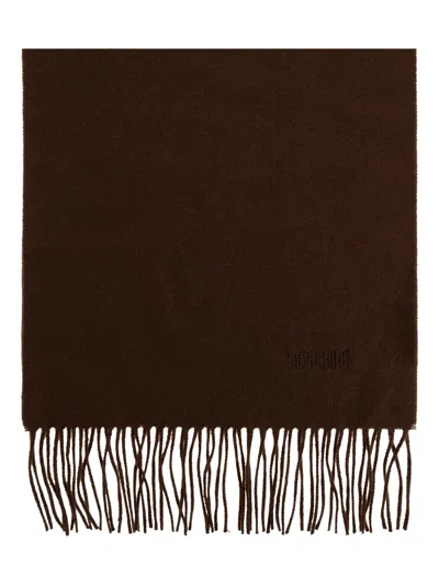 Moschino Embroidered Fringe Scarf In Brown