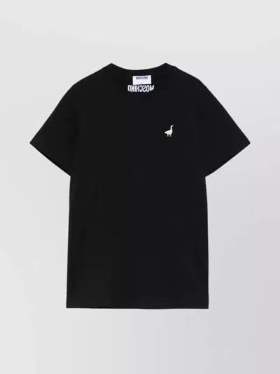 Moschino Embroidered Goose Crew Neck T-shirt In Black