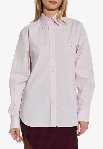 Moschino Embroidered Goose Oversized Shirt In Pink
