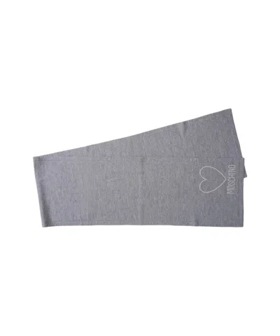 Moschino Embroidered Heart Detail Wool Scarf In Gray