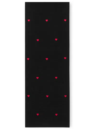 Moschino Embroidered-heart Knitted Scarf In Black