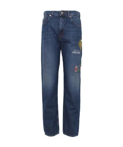 Moschino Embroidered Jeans In Blue