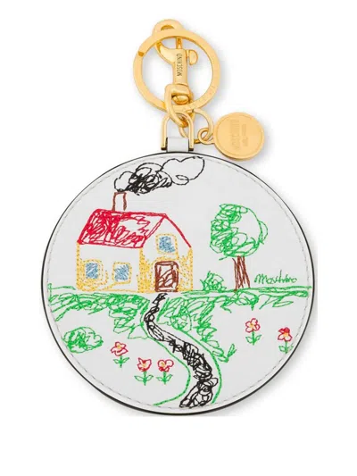 Moschino Embroidered Keyring In Green