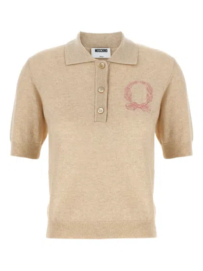 MOSCHINO EMBROIDERED KNITED POLO TOP