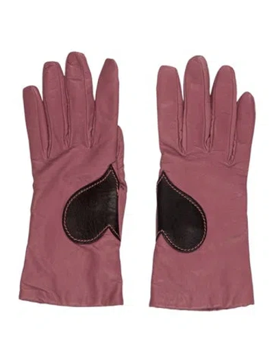 Pre-owned Moschino Embroidered Leather Gloves In Purple
