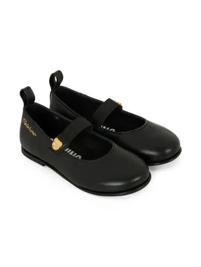 Moschino Kids' Embroidered-logo Ballerina Shoes In Black