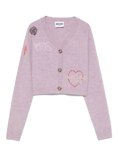 Moschino Embroidered-logo Cardigan In Pink