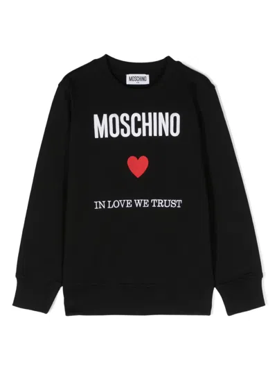 Moschino Kids' Embroidered-logo Cotton Sweatshirt In Black