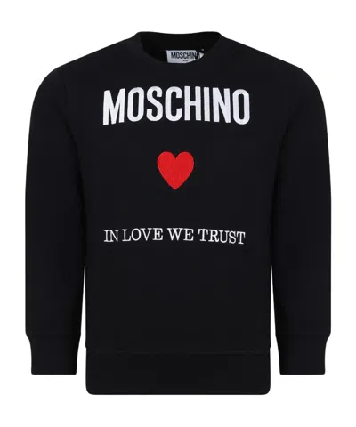 Moschino Kids' Embroidered-logo Cotton Sweatshirt In Nero