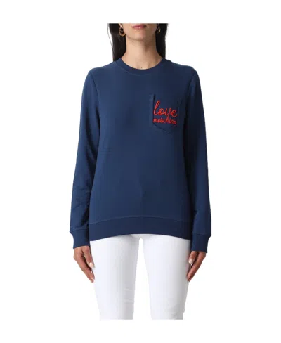 Moschino Embroidered-logo Cotton Sweatshirt In Blue
