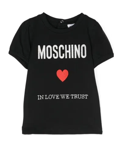 Moschino Kids' Embroidered-logo Cotton T-shirt In Black